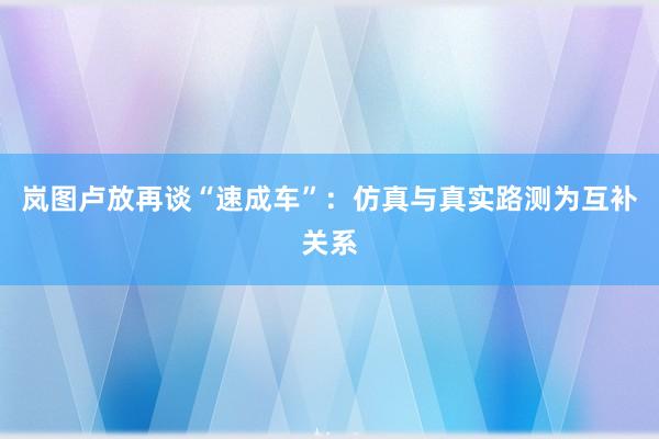 岚图卢放再谈“速成车”：仿真与真实路测为互补关系