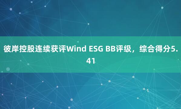 彼岸控股连续获评Wind ESG BB评级，综合得分5.41