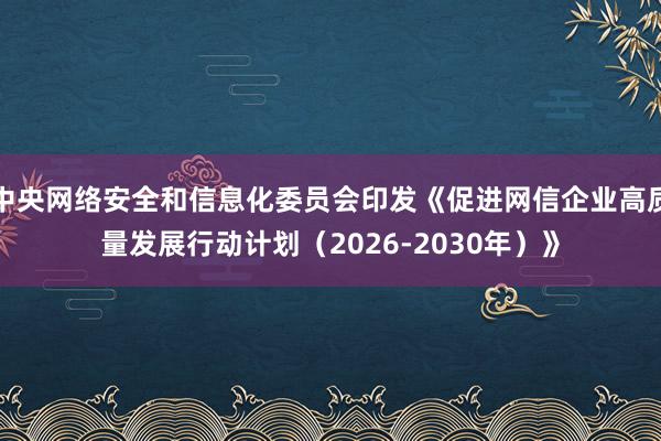 中央网络安全和信息化委员会印发《促进网信企业高质量发展行动计划（2026-2030年）》