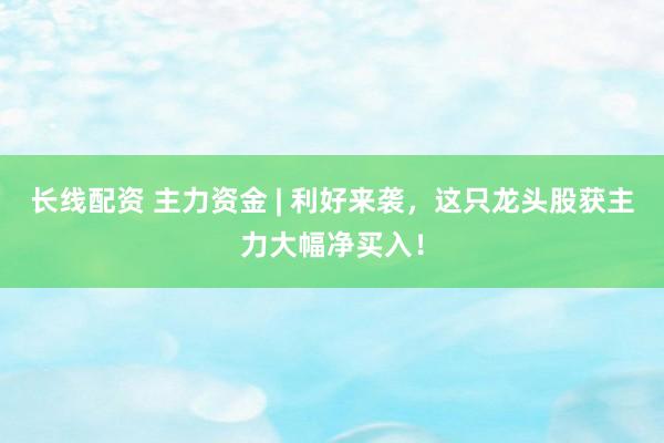 长线配资 主力资金 | 利好来袭，这只龙头股获主力大幅净买入！