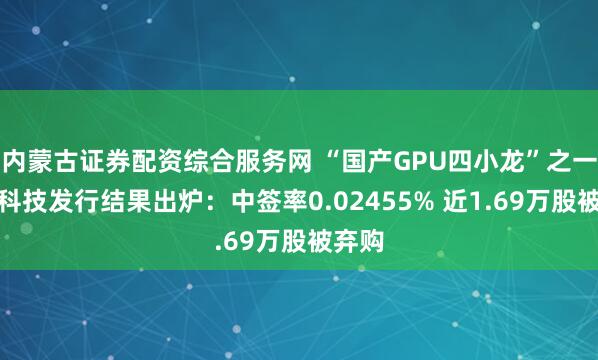 内蒙古证券配资综合服务网 “国产GPU四小龙”之一燧原科技发行结果出炉：中签率0.02455% 近1.69万股被弃购