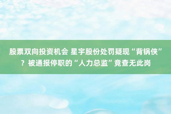 股票双向投资机会 星宇股份处罚疑现“背锅侠”？被通报停职的“人力总监”竟查无此岗