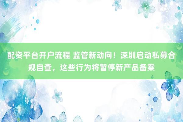 配资平台开户流程 监管新动向！深圳启动私募合规自查，这些行为将暂停新产品备案