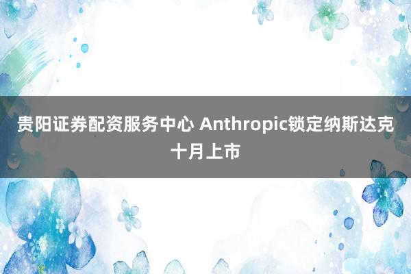 贵阳证券配资服务中心 Anthropic锁定纳斯达克十月上市