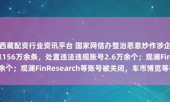 西藏配资行业资讯平台 国家网信办整治恶意炒作涉企信息：清理侵权信息156万余条，处置违法违规账号2.6万余个；观澜FinResearch等账号被关闭，车市博览等被处置