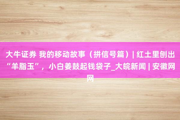 大牛证券 我的移动故事（拼信号篇）| 红土里刨出“羊脂玉”，小白姜鼓起钱袋子_大皖新闻 | 安徽网