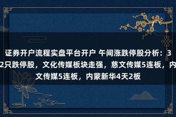 证券开户流程实盘平台开户 午间涨跌停股分析：33只涨停股、12只跌停股，文化传媒板块走强，慈文传媒5连板，内蒙新华4天2板