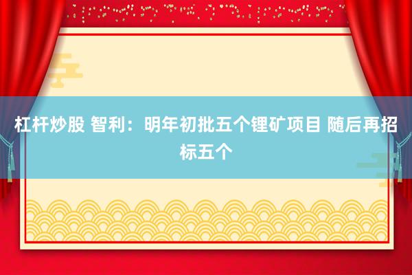 杠杆炒股 智利：明年初批五个锂矿项目 随后再招标五个